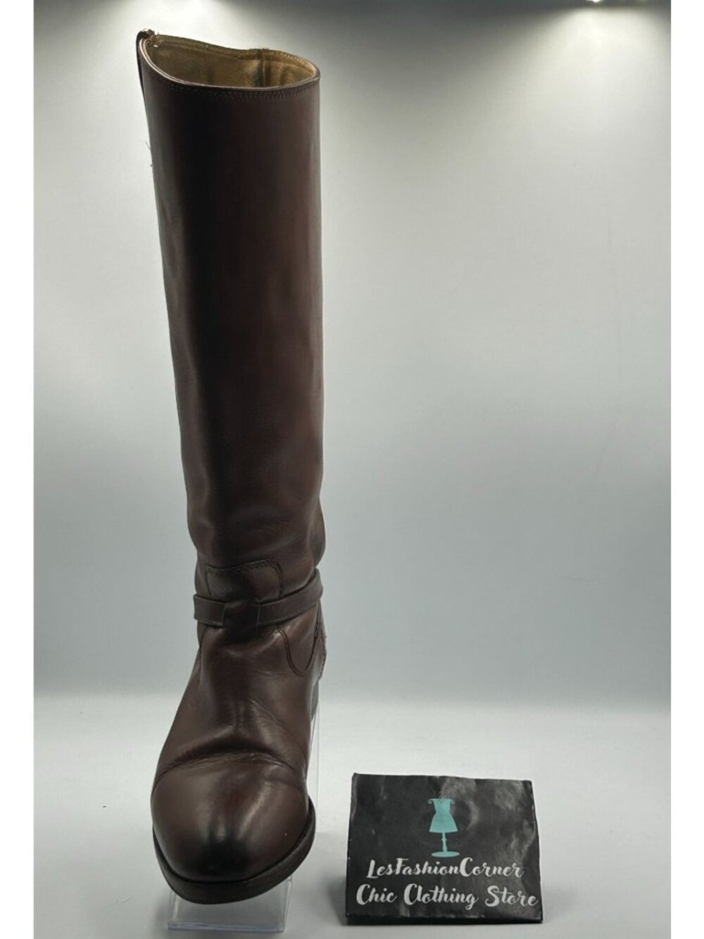 Frye Women's Brown Leather Lindsay Plate Knee-High Riding Boots Size 7.5 3282 - Picture 13 of 16